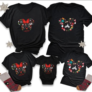 Christmas Mickey &amp; Minnie Head Christmas Disney T-shirt Christmas Baby Romper Family Clothes Set 80