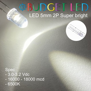 LED 5mm 2P Super bright สีเขาวเดย์ไลท์ แอลอีดีซุปเปอร์ไบร์ทหลอดใสความสว่างสูงความร้อนต่ำ( 20 ชิ้น : 50 ชิ้น : 100 ชิ้น )