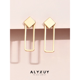 Alyxuy ต่างหูห่วงสตั๊ด ทรงสี่เหลี่ยมผืนผ้า ชุบทอง 14k ทรงเรขาคณิต (4 ชิ้น/ชุด)