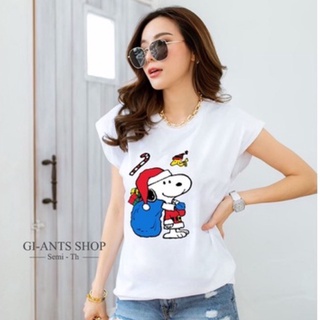 เสื้อคอกลมแขนกุด ทรงแขนล้ำ chrismas snoopy 💓 G13