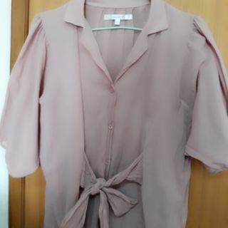 XACTเสื้อคอปกผูกเอว (ปิดการขาย)น่ารักสีชมพูออ่น ผ้าคอตตอน  ไซส์ M