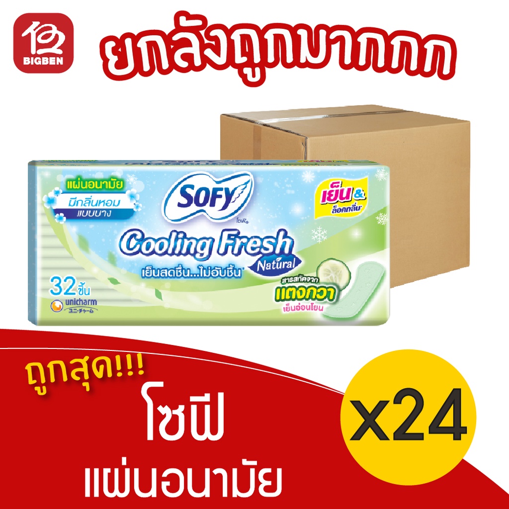 [ยกลัง 24 ห่อ] Sofy โซฟี คูลลิ่งเฟรช เนเชอรัล แผ่นอนามัย แบบบาง สารสกัดแตงกวา 32 ชิ้น 28851111270105