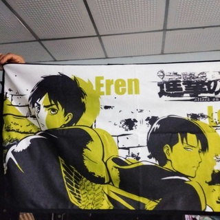 โปสเตอร์ ผ้า ของแท้ Attack on Titan ผ่าพิภพไททัน อนิเมะ รีไวล์ เอเรน เยเกอร์ ธง Poster Anime Flag Tapestry Erem Levi