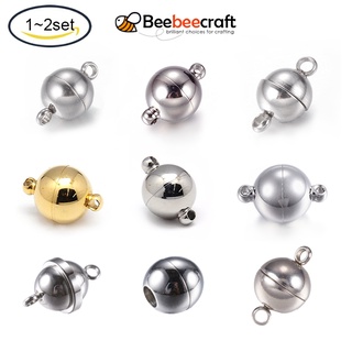 Beebeecraft ตะขอแม่เหล็ก สเตนเลส 304 ทรงกลม สีทอง สเตนเลส 15x10 มม. รู 1.5 มม. สําหรับทําเครื่องประดับ 1~2 ชุด