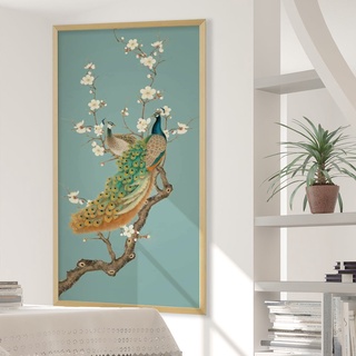 SB Design Square รูปพร้อมกรอบ DoseArt รุ่น Peacocks with Ocean Blue 180x90 cm (183x93 ซม.)