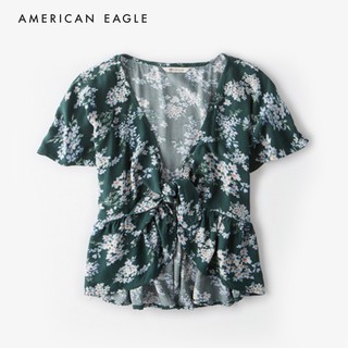 American Eagle Flutter Sleeve Tie Front top เสื้อ ผู้หญิง ลายดอกไม้  (EWSB 035-2075-300)