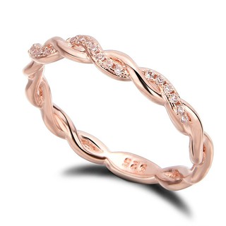 Fashion Rose Gold Stack Twisted Ring Wedding Party Women Jewelry Inlay Diamond