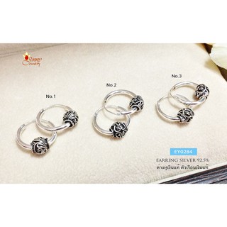 ต่างหูเงินแท้ แบบห่วงกลม คล้องเม็ดปะคำลงยา งานรมดำ EY0284