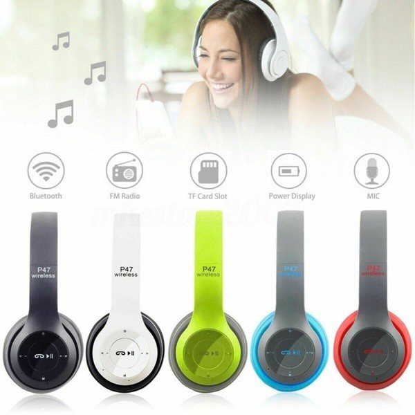 หูฟังบลูทูธ P47 ไร้สาย ใส่เมมโมรี่/ ฟังวิทยุF.M Bluetooth Headphone Stereo รุ่น P47 มี 4 สี