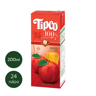 TIPCO น้ำแอปเปิ้ล Apple juice 100% ขนาด 200 มล. x 24 กล่อง ยกลัง (1ลัง/24กล่อง)