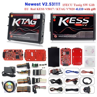 【พร้อมส่ง】KESS V2 V2.47 V5.017 EU Red ECM Winols KTAG V2.25 V7.020 ไฟ LED 4 ดวง ECU OBD สําหรับรถยนต์ รถบรรทุก