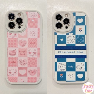 เคสโทรศัพท์มือถือ แบบนิ่ม ลายหมีหมากรุก สีฟ้า สีชมพู สําหรับ OPPO A77 A57 A76 A96 A36 A16 A15 A15S A5 A9 2020 A74 A95 A54 A53 A33 A52 A92 A31 A7 A5S AX7 A3S A12e Reno 7Z 5G 4G