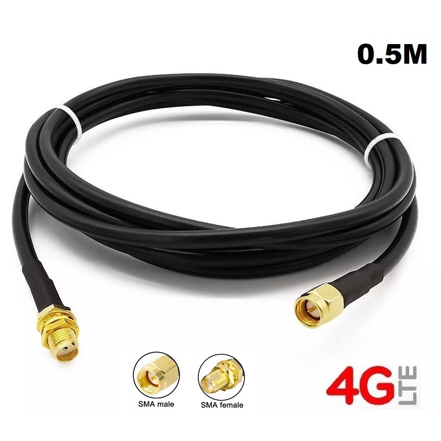สาย RG58 Low loss 0.5 เมตร 4G 3G Extension Antenna Cable SMA Male to SMA Female 50Ohm Coax Cable 0.5M