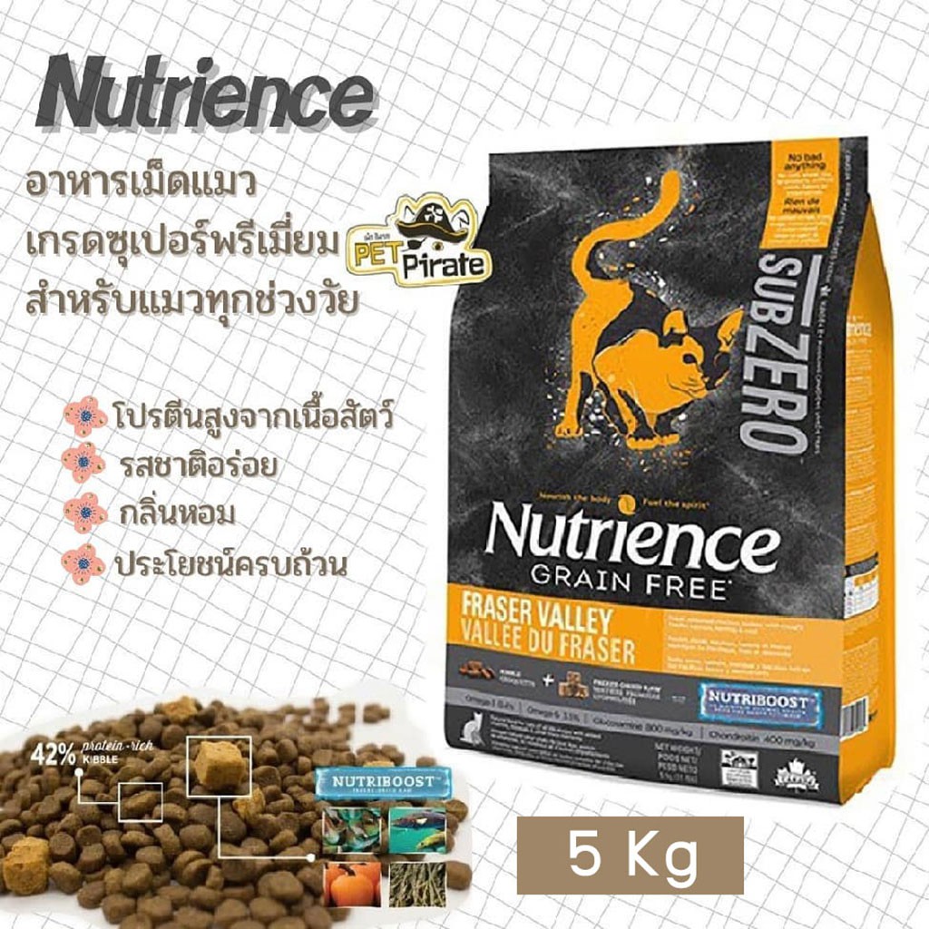 Nutrience Fraser Valley อาหารเม็ดแมว เกรดซุเปอร์พรีเมี่ยม ฟรีซดราย เกรนฟรี กลิ่นหอม สำหรับแมวทุกช่วงวัย จากแคนาดา 5 Kg