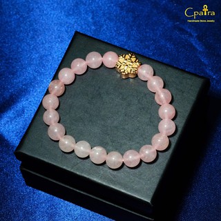 กำไลหิน 8 มิล  หินแท้ธรรมชาติ Rose quartz +  snowflake charm sterling silver 925 ....