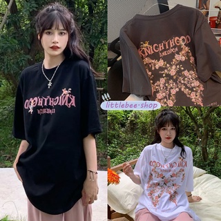 littlebee🍄2362เสื้อยืดแขนสั้นผู้หญิงสีขาว ฤดูร้อนใหม่ เสื้อคอกลมเอนกประสงค์ oversize t-shirt ผีเสื้อกราฟิกดอกไม้