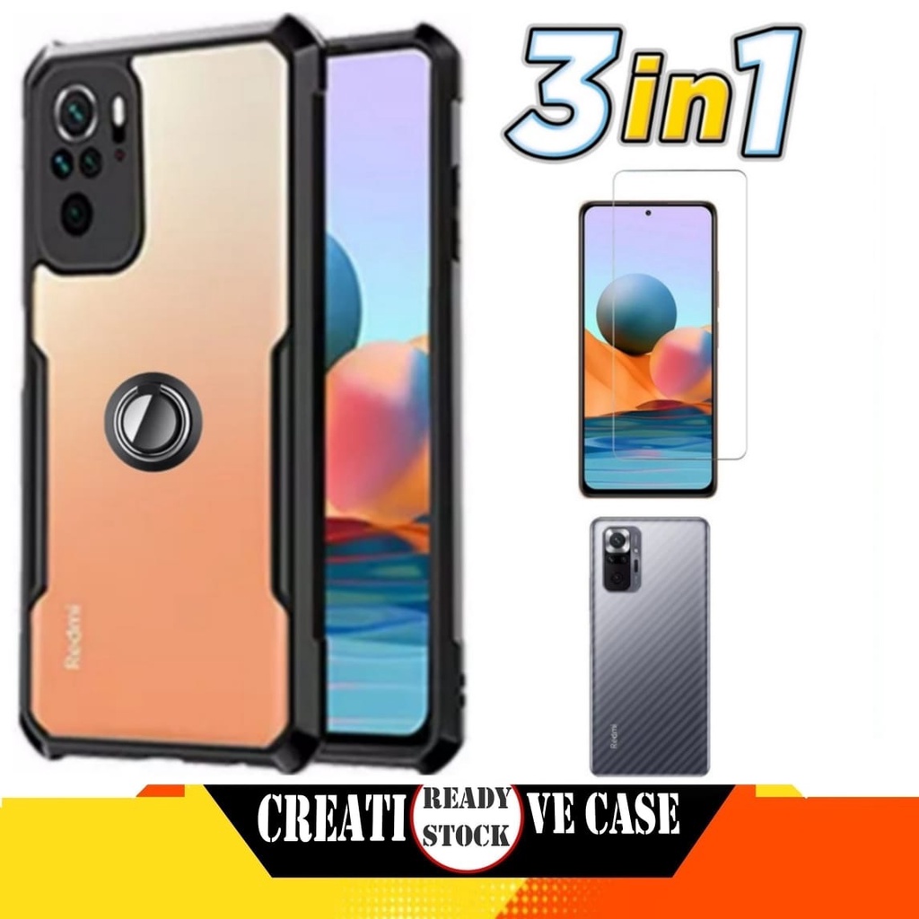 3 INC PACKAGE 1 เคส Xiaomi Redmi Note 10S แหวนใสกันกระแทก - สีดํา
