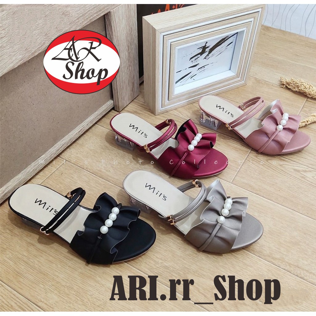 รองเท้าแตะส้นแก้วผู้หญิง -Ari.rr_shop-Womens Pearl deret Party Sandals - รองเท้าแตะส้นแก้ว FS01