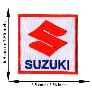 ตัดรีด ตัวรีดติดเสื้อ อาร์มปัก ติดเสื้อปัก ปักเสื้อ DIYลาย suzuki พื้นขาวขอบแดง