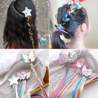 วิกผมมีสีสันPigtailยืดหยุ่นที่รัดผมสำหรับสาวแววเลื่อมUnicorn Scrunchiesหางม้าเชือกคาดผมเครื่องประดับศีรษะเด็ก