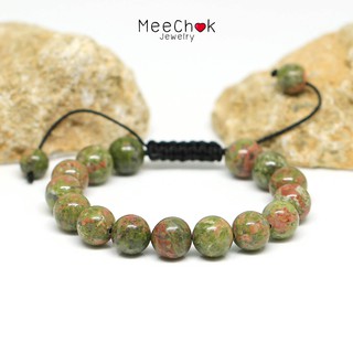 หินยูนาไคต์ หินถูกหวย Unakite 10 มิล เชือกถัก ปรับขนาด หินแห่งโชคลาภ หินมงคล กำไลหิน หินสีเขียว By.Meechok