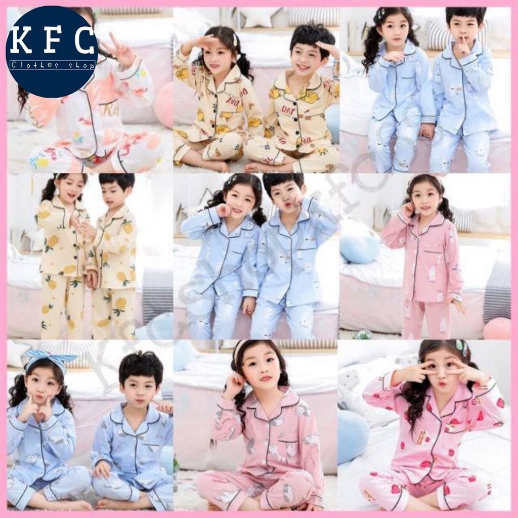 🌟KFC🌟👶 ชุดนอนเด็กขายาวแขนยาวกระดุม กระเป๋าหน้าลายการ์ตูนน่ารัก 3-14ขวบ มีหลายลายให้เลือก #6