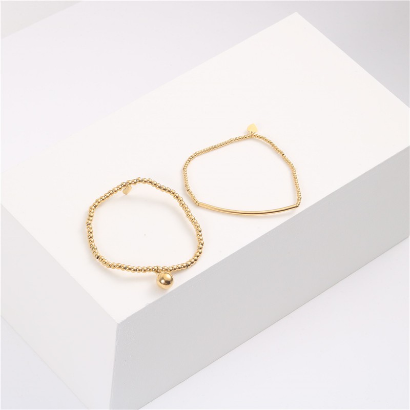 สร้อยข้อมือลูกปัดกลมเหล็กไทเทเนียม ลูกปัดลูกปัดหญิง ins niche design ลูกปัด 18K gold TISCO ไม่ซีดจาง