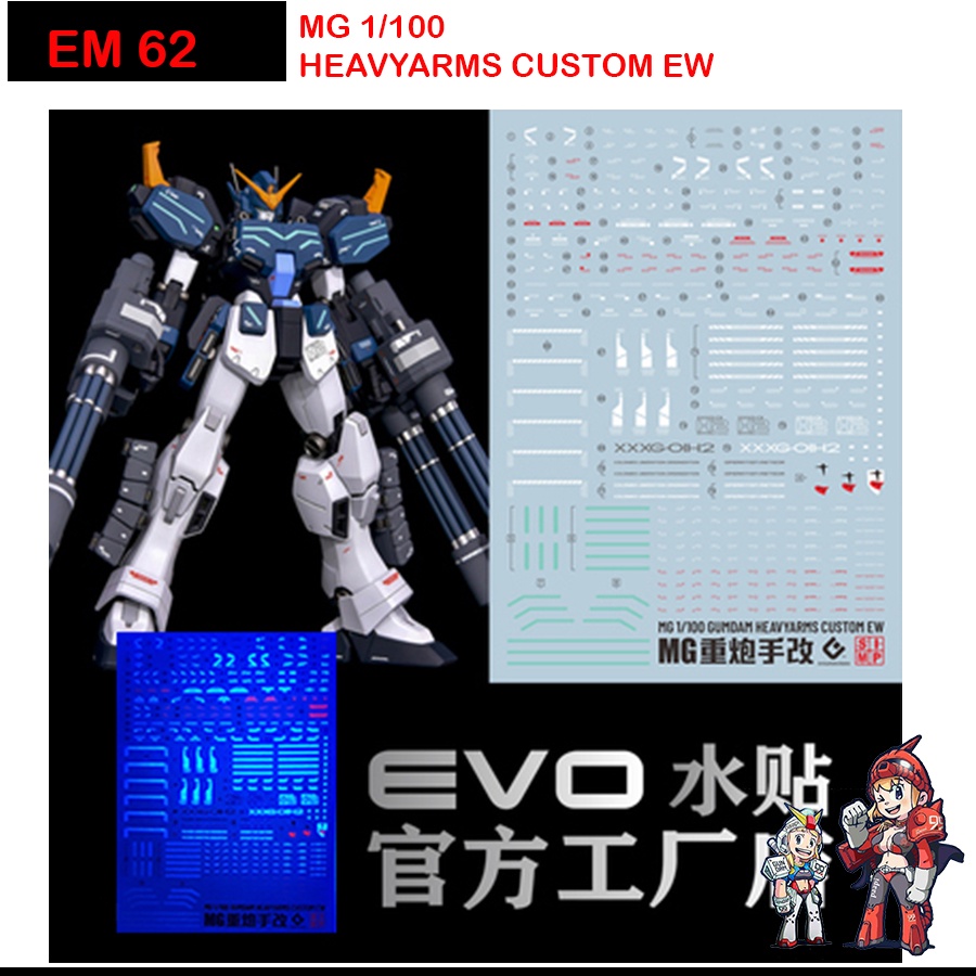 ดีคอลน้ำ [Evo] E-m73 HEAVYARMS CUSTOM EW MG 1/100 Water Decal FLUORESCENT ดีคอลเรืองแสงในแสงแบลค์ไลค