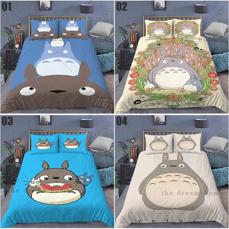 Jason ชุดเครื่องนอน ผ้าปูที่นอน ปลอกหมอน ผ้าห่ม ลายการ์ตูน Totoro 3in1 ล้างทําความสะอาดได้ สําหรับบ้าน ห้องนอน