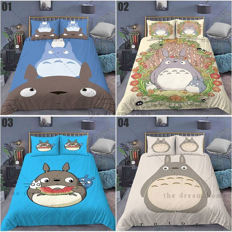 Jason ชุดเครื่องนอน ผ้าปูที่นอน ปลอกหมอน ผ้าห่ม ลายการ์ตูน Totoro 3in1 ล้างทําความสะอาดได้ สําหรับบ้