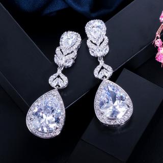 เครื่องประดับหรูหราต่างหูเจ้าสาวต่างหูยาวคริสตัล cubic zirconia