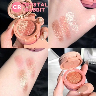 CRYSTAL RABBIT จานสีบลัชแบบสามชั้น พาเลตต์อายแชโดว์ เนื้อแมตต์ กลิตเตอร์ ได้3อิน1ผิวด้านกันน้ำกันเหงื่อติดทนนาน