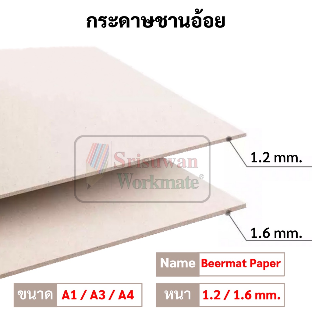 แยกแผ่น 1 แผ่น กระดาษชานอ้อย ขนาด A4 A3 A1(50*70cm.) หนา 1.2มิล, 1.6 มิล ชานอ้อย เบียร์แมท Beer Mat 