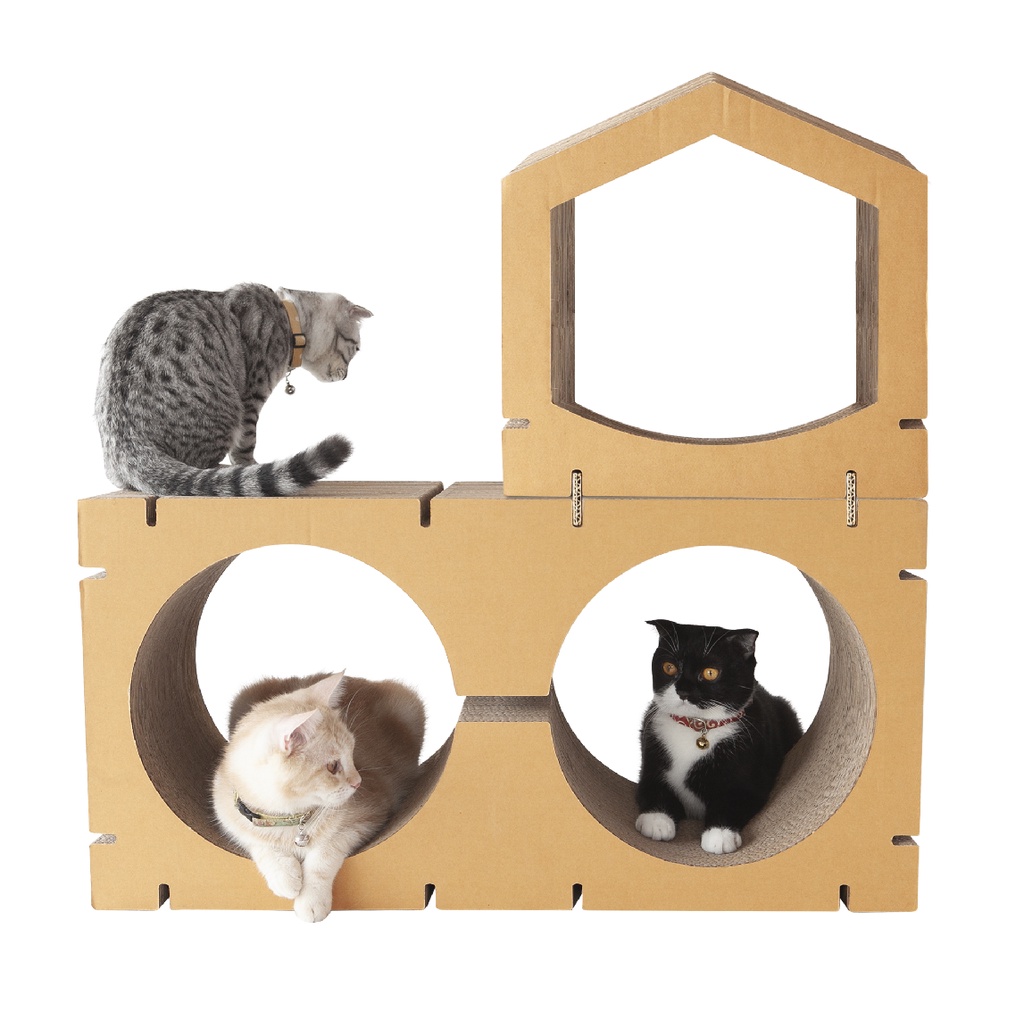 KAFBO Cat Scratching Furniture HOME 2 pcs Set – Brown (Home + DOUBLE-CIRCLE) ที่ลับเล็บแมวขนาดใหญ่ ที่ฝนเล็บแมว ที่ข่วนเล็บแมว ที่นอนแมว บ้านแมว ของเล่นแมว เฟอร์นิเจอร์ ที่ลับเล็บแแมวโซฟา