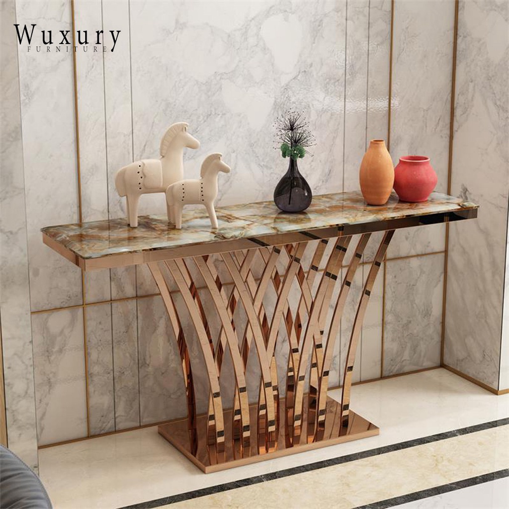 Wuxury Furniture โต๊ะหินอ่อนแท้ ขาสแตนเลส โต๊ะคอนโซลยาว  ส่งฟรี