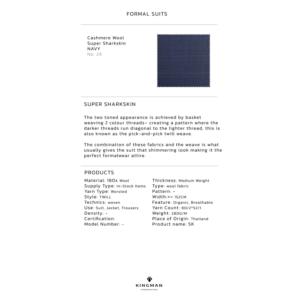 KINGMAN Cashmere Wool Fabric Super Sharkskin NAVY ผ้าตัดชุดสูท สีกรม กางเกง ผู้ชาย  ผ้าสูทเมตร ตัดสูท ผ้าตัดสูท ผ้าวูล ราคา ถูกที่สุด ดีลบีเคเค แกลเลอรีภาพที่ 2