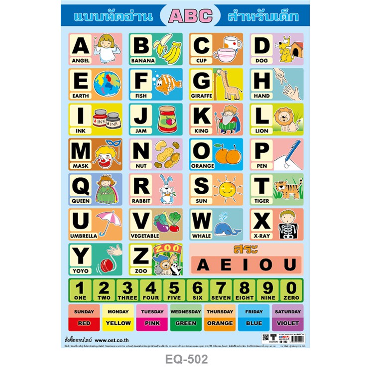 โปสเตอร์ แบบหัดอ่าน ABC สำหรับเด็ก  #EQ-502 โปสเตอร์กระดาษอาร์ตมัน สื่อการเรียนการสอน สื่อการเรียนรู้