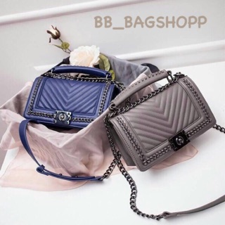 ZARA (Basic) shoulder bag  กระเป๋าทรง Look like chanel สีเทา-สีน้ำเงิน