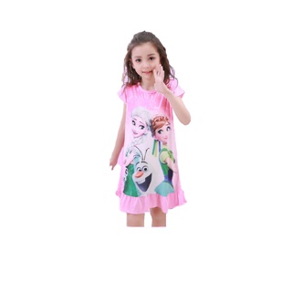 ชุดเดสรเด็ก กระโปรงเด็กผู้หญิง เสื้อผ้าเด็กผู้หญิง ลายเจ้าหญิง เอลซ่า โซเฟีย ผ้ามันผ้าไมโค PM777(001-010)