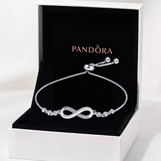 Pandora สร้อยข้อมือเงิน 925 ประดับเพทาย ทอง 18K เครื่องประดับแฟชั่น สําหรับผู้หญิง