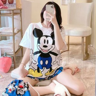 🧚‍♀️ชุดนอนเซ็ตลายการ์ตูนแขนสั้น+ขาสั้น+แถมกระเป๋า🧚‍♀️