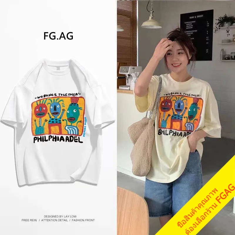 เสื้อยืดแขนสั้นไซส์ใหญ่ oversize เสื้อผ้าแฟชั่นสไตล์เกาหลี เสื้อโอเวอร์ไซส์ผู้หญิงที่กําลังฮิต ลายการ์ตูน่ารัก 2XL