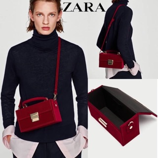🎀Zara rigid corduroy minaudière🎀2017 กระเป๋าทรงกล่องมาด้วยtop ผ้าลูกฟูกเท่ๆ