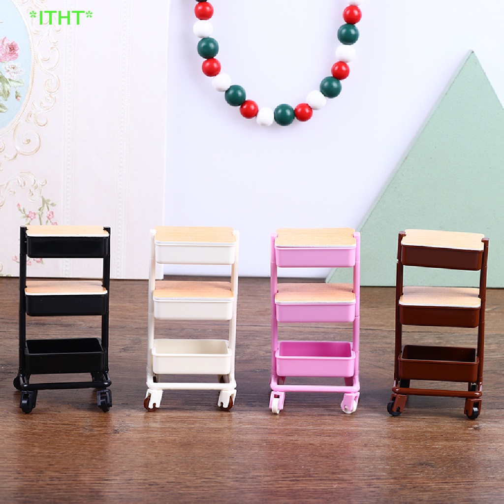 Itht> ใหม่ รถเข็น พร้อมชั้นวางของ เฟอร์นิเจอร์ สําหรับตกแต่งบ้านตุ๊กตา 1:12