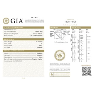 Gia Diamond 0.24 G vvs1 3EX