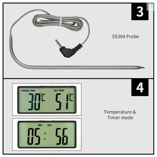 BBQ Grill Thermometer Food Thermometer 0~250°C Food Cooking Thermometer with Alarm Timer Function LCD Digital Food Temperature Gauge for Kitchen BBQ Steak Barbecue