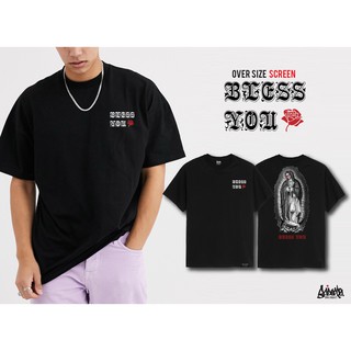 [ปรับแต่งได้]🔥 1.1. SALE 🔥 ®  เสื้อ Oversize รุ่น Bless You ดำ ( ลิขสิทธิ์แท้ ) เสื้อตัวใหญ่ ชาย แขนสั้น M L OS