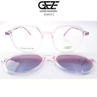 กรอบแว่นสายตา GEZE Clip-On รุ่น TJ2182-C2 สีชมพูใส คลิปออนแม่เหล็ก เลนส์กันแดดPolarized