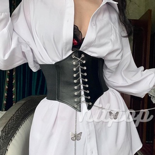 Hitpop-Women Waist Corset, Tie-up Tight Vest for Body Shaping/ Bodybuilding, White/ Black