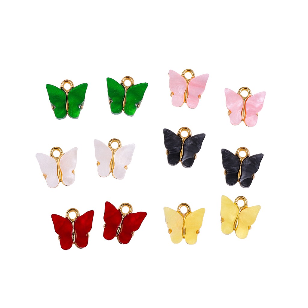 New Fashion 13mm 10Pcs Alloy Butterfly Setting Resin Charms Cute DIY Animal Pendant Handmade Jewelry For Necklace Supplies
